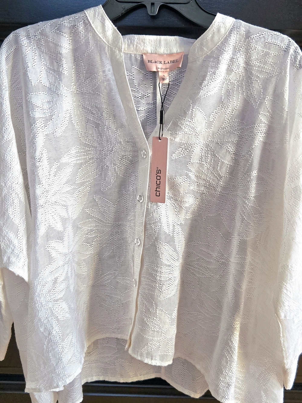Chico's Ivory Floral-Texture Button Front Top